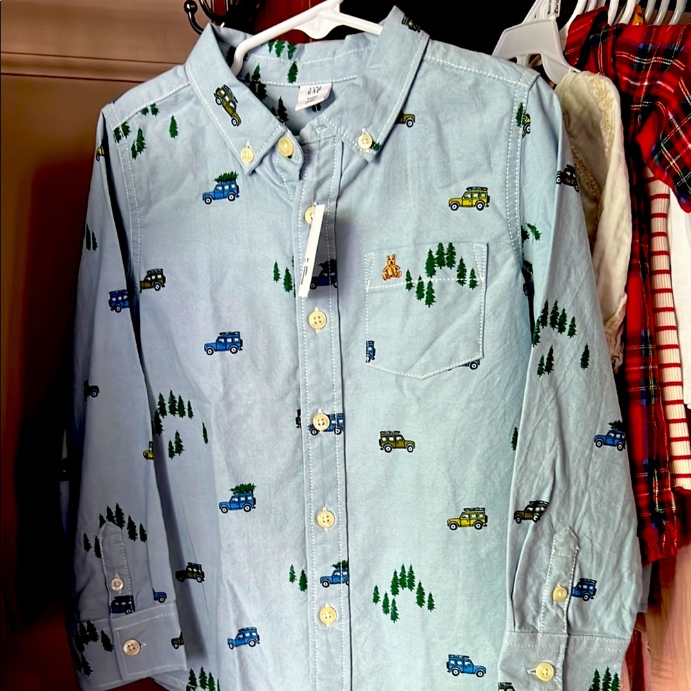 GAP Blue Button Down Shirt with Playful Print